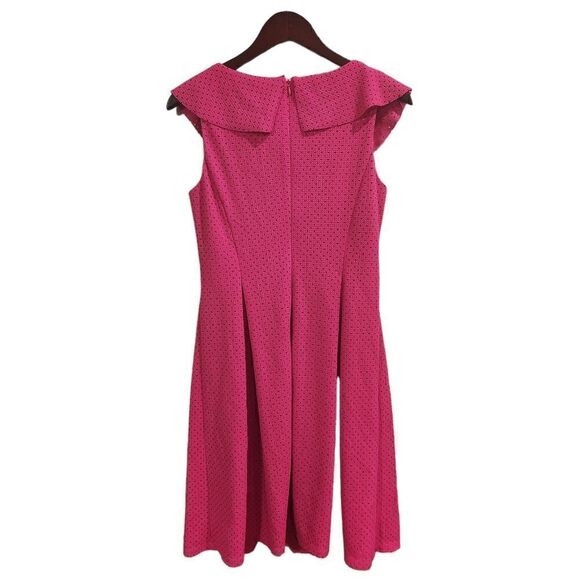Eliza J Pink Perforated Flare Dress Ruffle Neck Sleeveless Size 6 - Picture 6 of 7